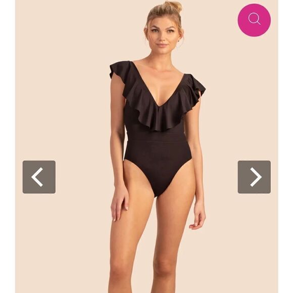 Trina Turk Monaco Solids Ruffle Plunge One Piece Swimsuit Size 2 NWT in Black - Picture 2 of 10